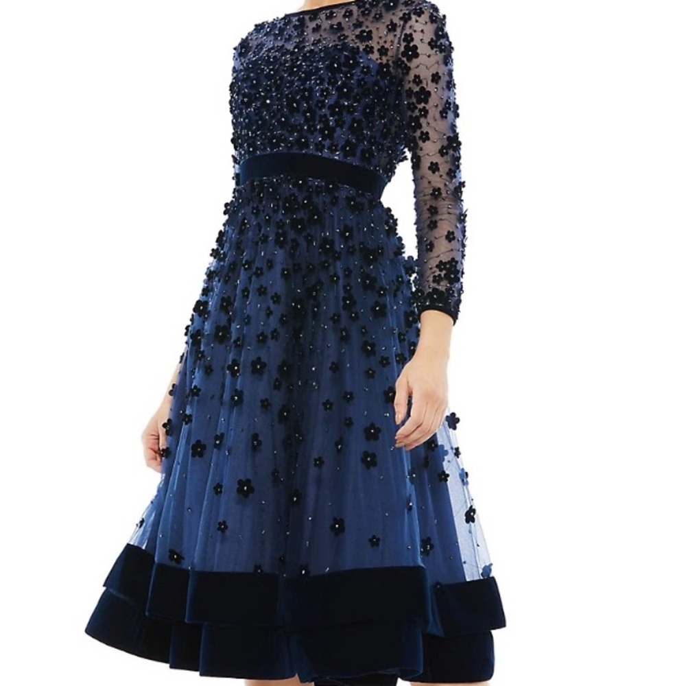 Mac Duggal Floral Appliqué Tea Dress